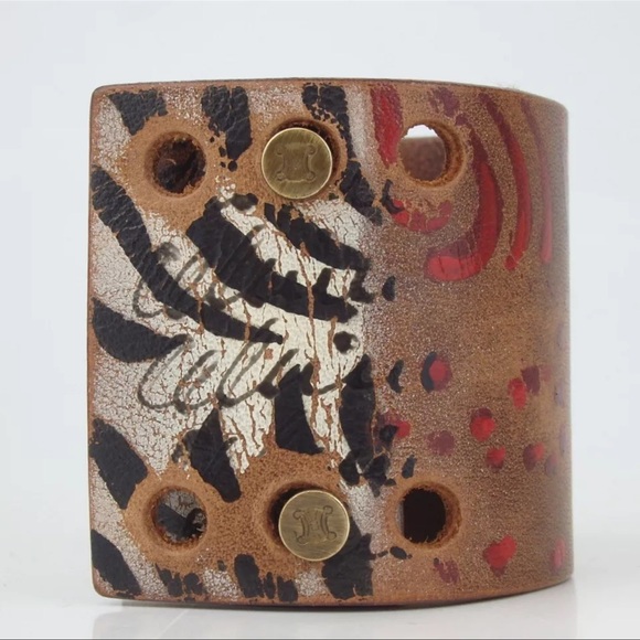 Authentic CELINE zebra pattern macadam bangle bracelet leather [Used] - Picture 4 of 9